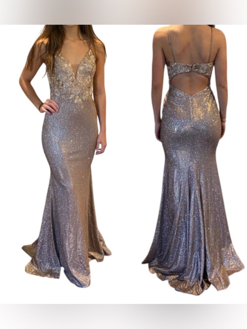 Faviana Glamour NWT Copper Gown, Beaded Sequins Metallic Shift Color Size 2 - Picture 3 of 9
